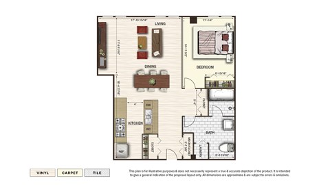 Floor plan for 1 bed, 1 bath, 831 sqft